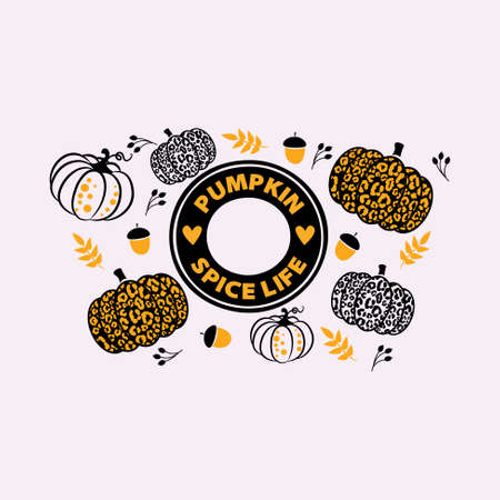 Pumpkin spice life cup wrap template. Fall seasonal leopard pumpkin designs for cut decorのイラスト素材