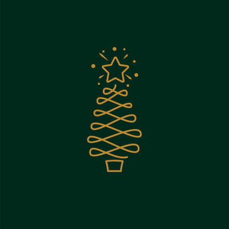 Christmas tree line icon simple design for card greetings with star on topのイラスト素材