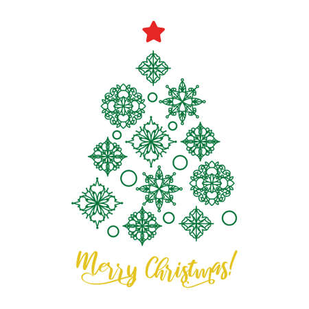 Christmas tree Snowflakes icons. Xmas tree flakes ornament design.のイラスト素材