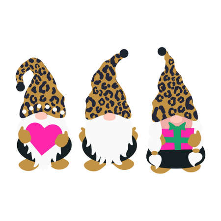 Birtday greetings cute little Gnomes in leopard hats vector illustrationのイラスト素材