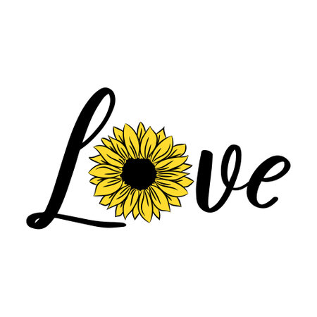 Sunflower Love vector Illustration isolated on white background. Sunflower love flower decor.のイラスト素材