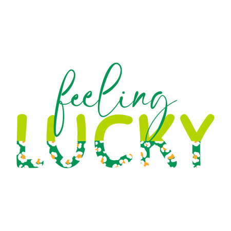 Feeling lucky Saint Patricks day clipart with half leopard green letters greeting cardのイラスト素材