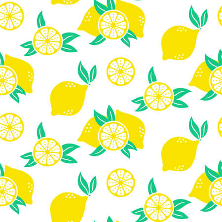 Fresh lemon fruits seamless pattern,citrus sliced fruits white background.のイラスト素材