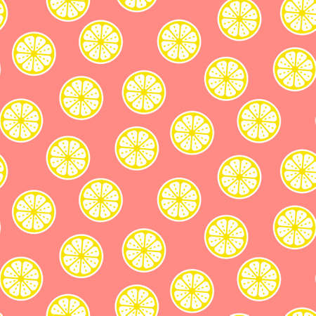 Fresh lemon fruits pattern, citrus slices orange background.のイラスト素材