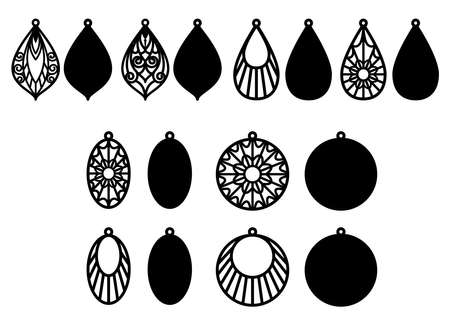 Earrings cutting template set of acrylic and wooden jewelry. Templates for laser cutting machines.のイラスト素材