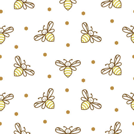 Cute bees white background. Seamless pattern with honey bees for fabric, wrap paper or kids apparel.のイラスト素材