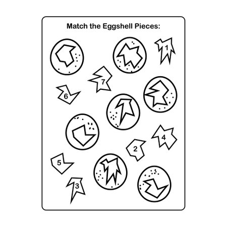 Matching children educational game. Activity for preschool kids and toddlers. Match the egg shell parts coloring sheetのイラスト素材