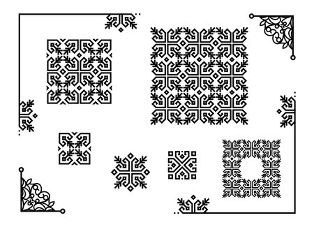 Vintage floral geometric ornament. Decorative vector frames, corners and bordersのイラスト素材