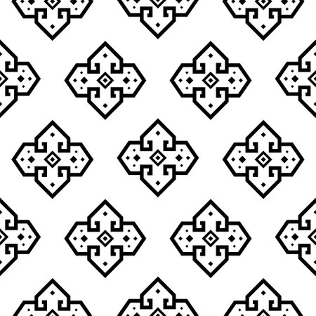 Oriental seamless pattern Indian black and white background texture for fabric print. Geometric shapes designsのイラスト素材