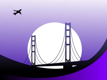 bridge with aeroplane at night
の写真素材