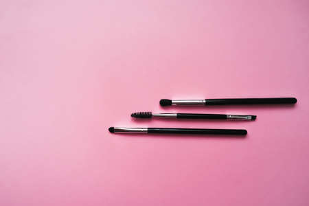 cosmetic brushes for makeup on a pink background, fashion, beautyの写真素材