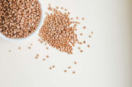 raw buckwheat in a cup, healthy foodの写真素材