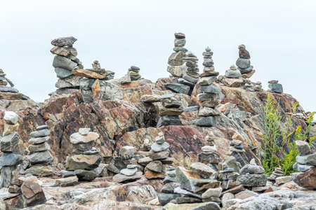 Inukshuks in Portsmouth Seacoast Science Center Area, New Hampshire, USAの写真素材