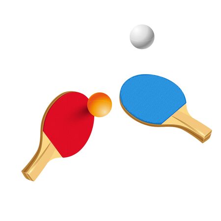 Red and Blue table tennis rackets and ball isolated on white background.のイラスト素材
