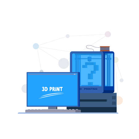 ector illustration of 3D printing with parallel view,Computer screen with three views and question...
