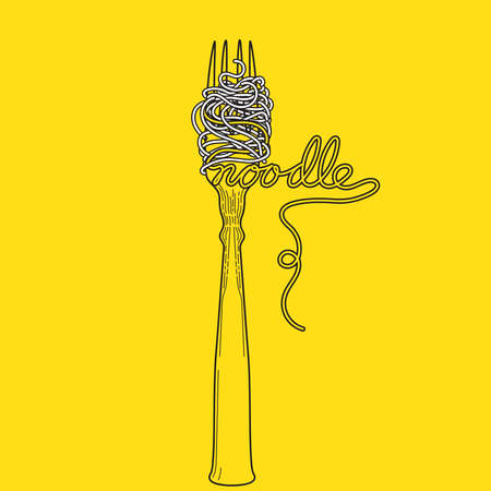 illustration of noodles and fork. Ink artwork and line workのイラスト素材