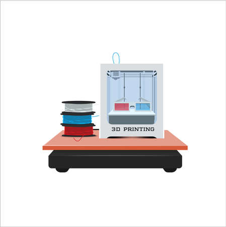 illustration of high detailed 3D printer.   Using a 3d printer to make 3d glasses.