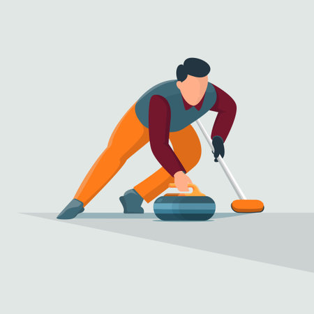 Vector illustration of the winter sport curling, featuring a curling stone sliding across the ice...