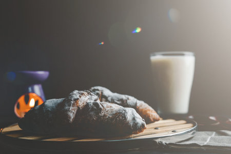 chocolate bread and milk on the table