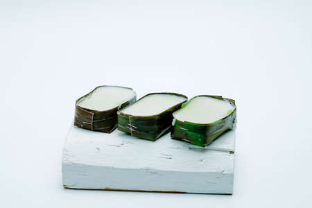 Close up Popular Malaysian sweet desert called "Tepung Pelita". Tepung Pelita with Pandan leaf. shallow focus.の写真素材