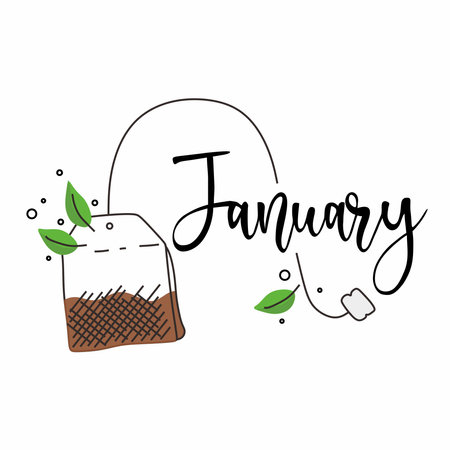 January with tea bag vector designのイラスト素材