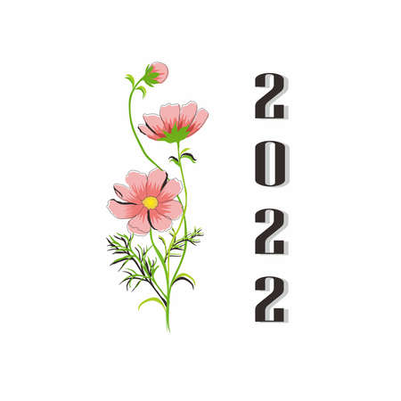 2022 illustration with pink anemone flowers