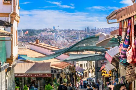 city skyline of Ankara Turkey and local shops on summer dayの写真素材