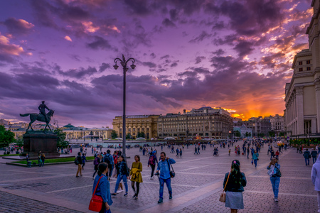 July 2017: dusk at Red Square in downtown Moscow, Russiaのeditorial素材