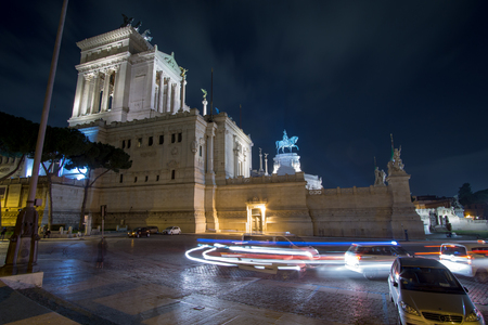 February 2018: side, night exposure of the Vittorio Emanuele II Monument in Rome, Italy.のeditorial素材