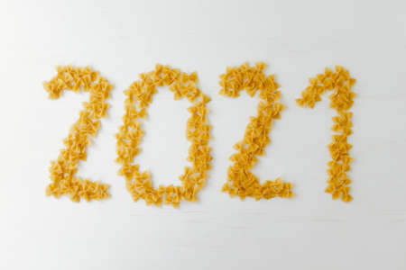 Happy new year 2021 made of macaroniの写真素材