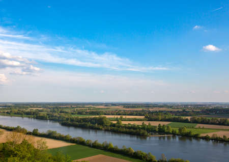 Landscape of the Danube near the old town of Regensburg in Bavaria Germany during summerの写真素材