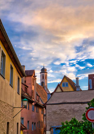 Houses in the old town of Rothenburg ob der Tauber in Bavaria during summerの写真素材