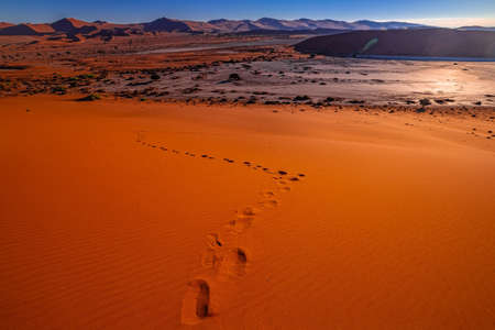 Spectacular morning sunrise at Sossusvlei in the Namib Desert during summerの写真素材