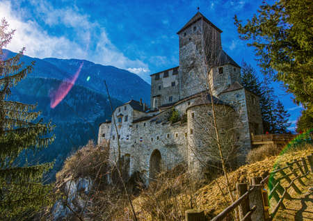 Shot of the Sand in Taufers castle in the Tyrolean Alps, Italy in winter