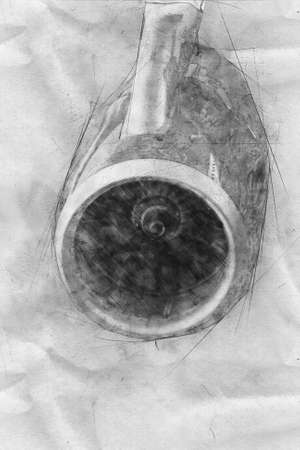 Sketch of an airplane turbine on a standing airplane