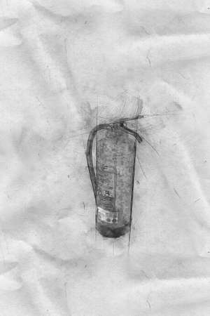Sketch of a fire extinguisher mounted to a wallの写真素材