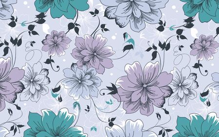 Floral Vintage Wallpaper - Blue Themeの写真素材
