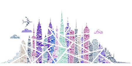 Flying Over City Artwork - Blue Themeの写真素材