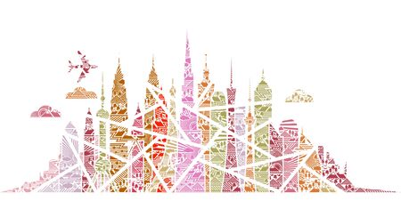 Flying Over City Artwork - Pink Themeの写真素材