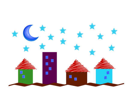 Beautiful City At Night Under Blue Starsの写真素材