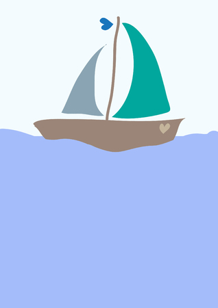 Boat Sailing on Ocean Sea  - Blue Themeの写真素材