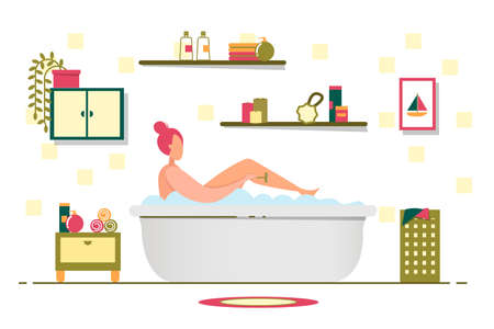 Girl does Bath Procedures, Takes Care herself.のイラスト素材