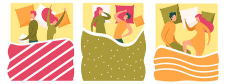 Young Man and Woman Couple Sleeping in Bed Set