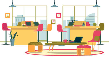 Flat Banner Business Interior Spacious Open Officeのイラスト素材