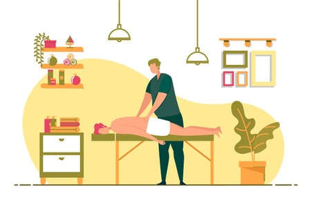 Therapeutic Back Massage in Spa Vector Banner.のイラスト素材