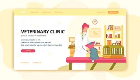 Veterinarian and Cat on Clinic Examination Table.のイラスト素材