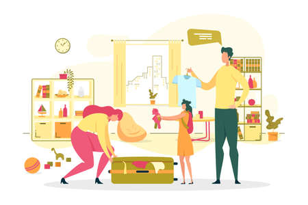 Family Summer Vacation Travel Flat Vector Conceptのイラスト素材