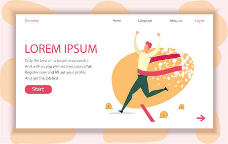 Company Employee Succeeded in Race, Vector Banner.のイラスト素材