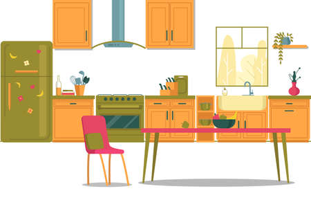 Cozy Kitchen Large Family House, Illustration.のイラスト素材