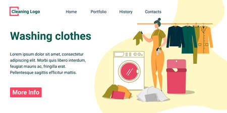 Laundry Service Banner, Woman Sorting Clothes.のイラスト素材